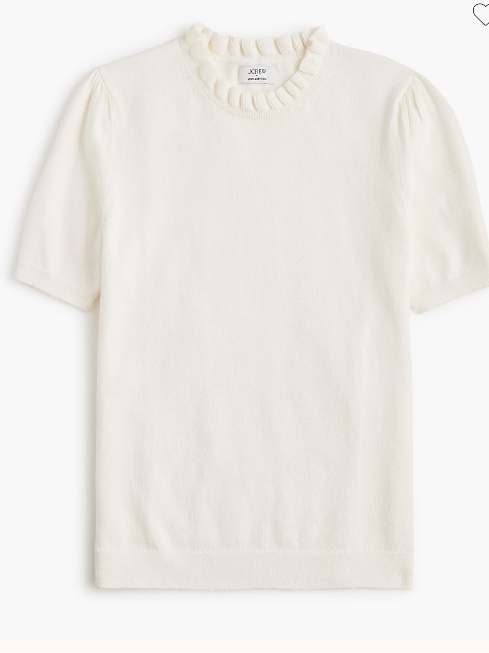 J crew Short-sleeve cotton ruffleneck sweater ivory